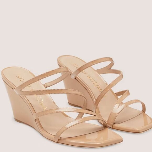 Stuart Weitzman Strapeze 85 Nude Wedge Sandals NEW - Picture 1 of 4